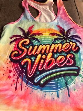 SHEIN Multicolor "Summer Vibes" Tie-Dye Tank Top